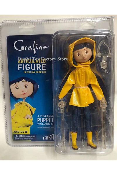 BANDAI With Box C Neca Anime Coraline Doll Articulated Anime Figure Raincoat Sweater In Striped Shirt Toy L