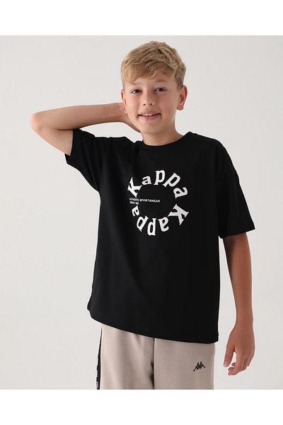Kappa Authentic Alvaro Boy's Black Oversize Fit T-Shirt