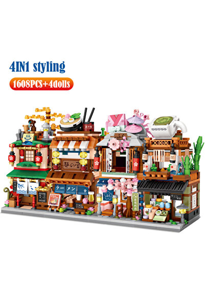 Choice6 مجموعة بناء 4 في 1: مجسمات مصغرة لمدينة يابانية، تتضمن: متجر نودلز، م...