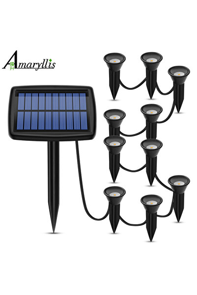 Choice مصابيح شمسية بيضاء دافئة مدمجة في الأرض 10 في 1 إضاءة خارجية مقاومة للماء للحديقة الشمسية وإضاءة المناظر الطبيعية