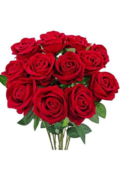 Other Elegant Decorative Artificial Flowers in Red and Green Leaves for Decor (8 Pieces)