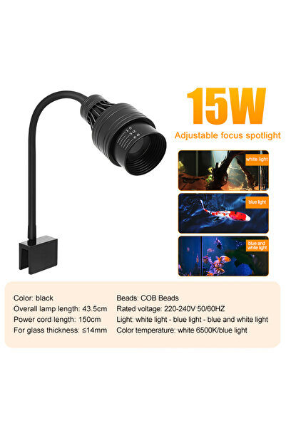 Choice3 مصباح LED أبيض/أزرق بقوة 15 واط لتزيين أحواض السمك، قابل للتعديل، مصب...