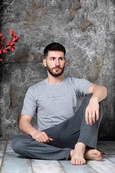 Sude men'S Single JerSey Thin Short Sleeve Pajama Set - Crew NecK K300/194 - 1 Piece