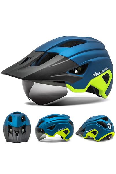 Choice BlueYellow VICTGOAL LED Bike Helmet With Sun Goggle Visor Rechargeable LED Men Bicycle Helmet Sungla