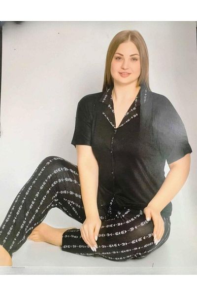 Pijamoni Σετ γυναικείες πιτζάμες βισκόζης Plus Size - Κοντό μανίκι και λεπτομέρεια με κουμπιά 7550/1 - 1 τεμάχιο