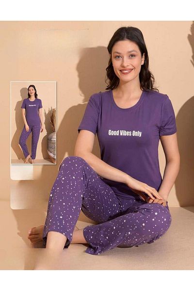 BOYRAZ Women's Milan Crew Neck Thin Short Sleeve Pajamas Set 11008 - 1 Piece