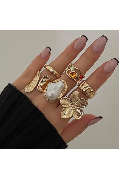 Choice قابل للتغيير J030027-1 2025 جديد 6 قطع على طراز البانك مطلية بالكهرباء غير منتظمة الشكل ومبالغ فيها خاتم زهرة F