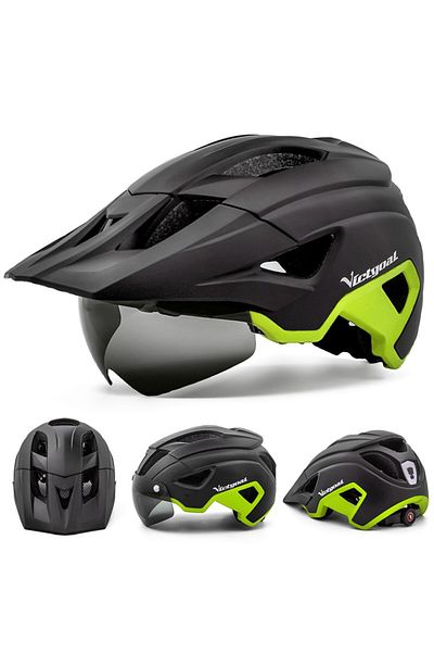 Choice BlackYellow VICTGOAL LED Bike Helmet With Sun Goggle Visor Rechargeable LED Men Bicycle Helmet Sungl