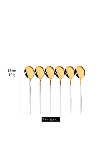 Choice White Gold 6Pcs Mirror White Gold Tea Spoon Dessert Ice Cream Stainless Steel Spoons Stirring Coffee