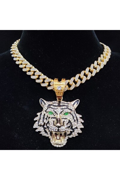 Choice 20inch Gold color Hip Hop 3D Tiger Pendant Necklace with 13mm Crystal ...