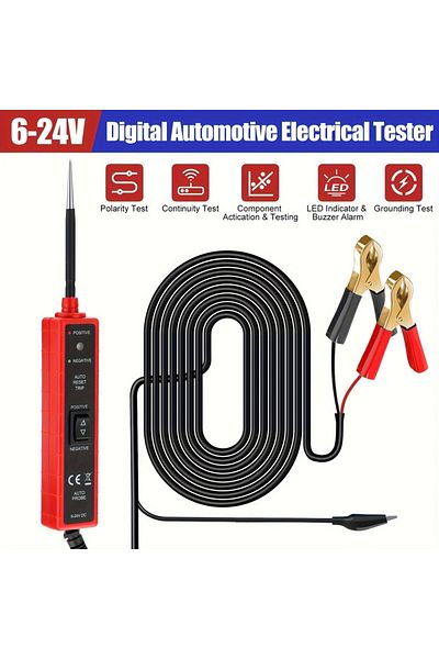 Choice Red Digital Automotive Electrical Tester, 6-24V Car Power Circuit Probe, Multifunctional Electrical