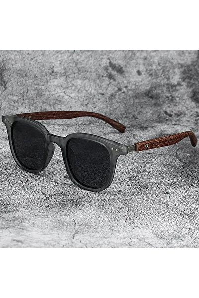 Choice Matte Grey Blue Trendy Retro Wood Grain Sunglasses Polarized UV Protection for Men Women Perfect for