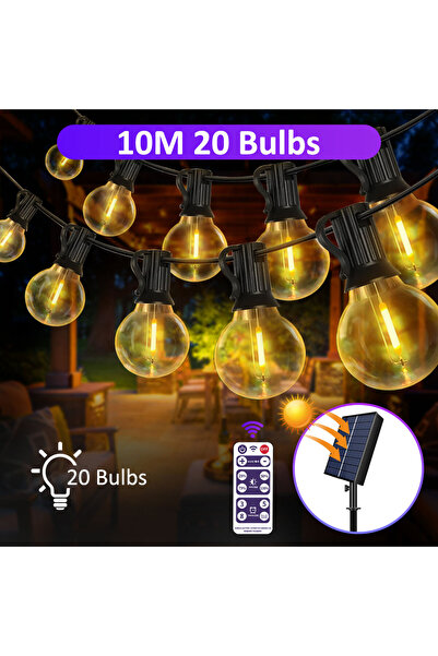 Choice سلسلة مصابيح خارجية تعمل بالطاقة الشمسية بطول 10 أمتار و20 مصباحًا من نوع G40 مع جهاز تحكم عن بُعد، وشاحن USB، و8 أوضاع إضاءة، وميزة التحطيم