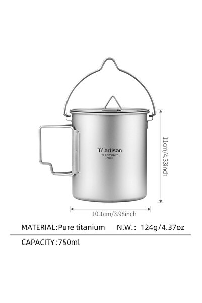 Choice Ta8315ABH Tiartisan Titanium 750ml Foldable Coffee Mug Tea Cup With Li...