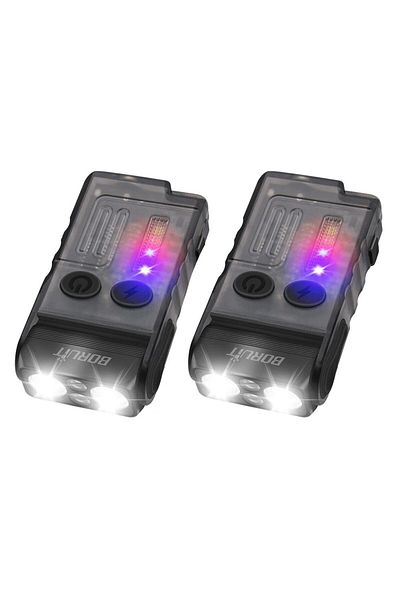 Choice 2pcs Black BORUiT V20 Keychain EDC LED Flashlight Head Swivels Type-C Rechargeable Magnet Torch Buzz