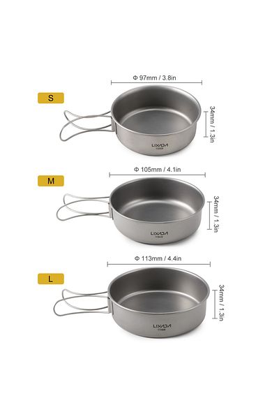 Choice 3pcs Set Lixada Titanium Bowls Ultralight Titanium Dinner Bowl Pan Foldable Handles Camping Tablewar