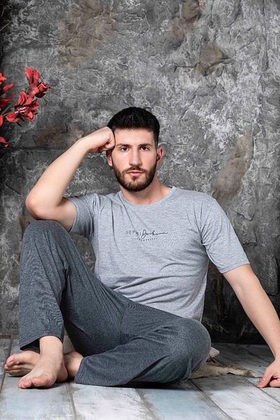 Sude men'S Single JerSey Thin Short Sleeve Pajama Set - Crew NecK K300/194 - 1 Piece