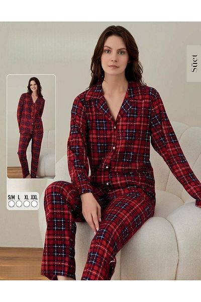 BOYRAZ SueDe Women's Pajama Set 02022 - Neck ButtoneD, 1 Piece