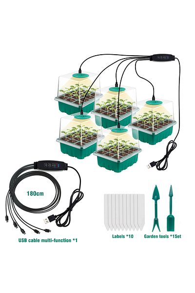 Choice 5Pcs Timed Dimming Plants Seed Starter Trays With Grow Light 12 Holes Per Tray Nursery Pots Lights F