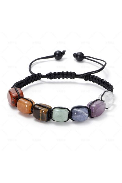 Choice BR23Y0167 Natural Lava Stone Beads Healing Balance Charm Bracelet 7 Chakra Tiger Eye Beaded Bracelet