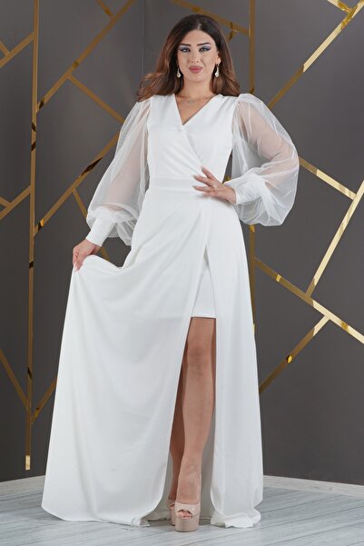 Matik Abiyem Önü Kısa Arkası Uzun Kolları Tül Tasarım Abiye