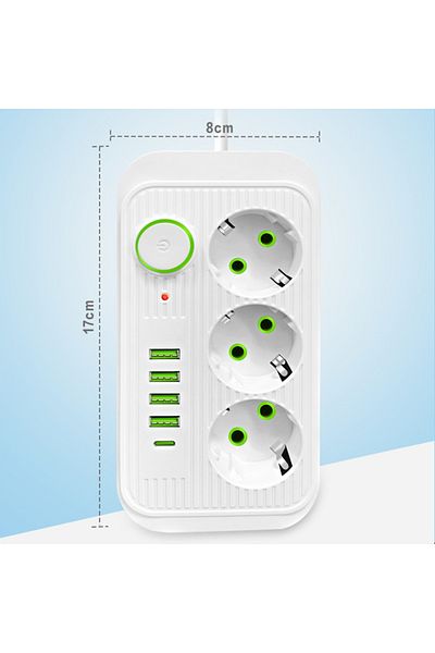 Choice EU 3 White EU Plug 3AC Outlets Multitap Socket 2M Extension Cord Electrical Power Strip With USB Typ