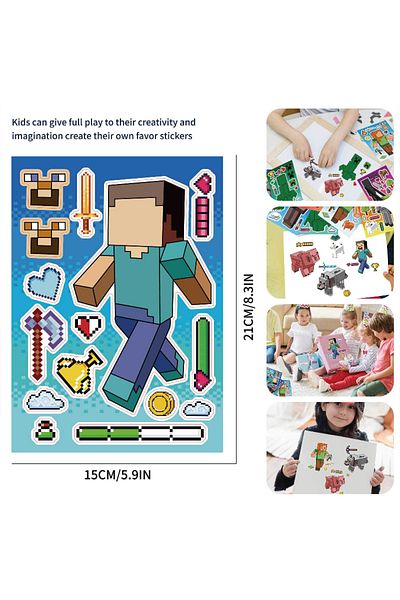 Choice 15x21cm 16 sheets 16 Sheets DIY Miner Pixel Crafting Sticker Theme Make Your Own Face Puzzle Sticke