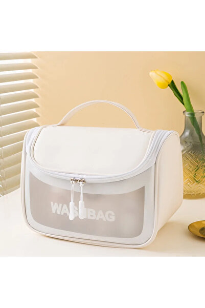 Choice حقيبة مستحضرات تجميل بيضاء كبيرة السعة من مادة البولي فينيل كلوريد الم...