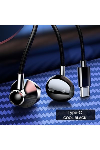 Choice black type C Heavy Bass Type C&3.5mm HIFI Stereo Wired Earphones In-ear Headphones with Mic Earbuds