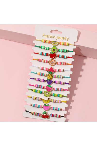 Choice B 12Pcs/set Flower Fruit Charm Adjustable Handmade Rope Bracelets for Women Girls Birthday Party Je.