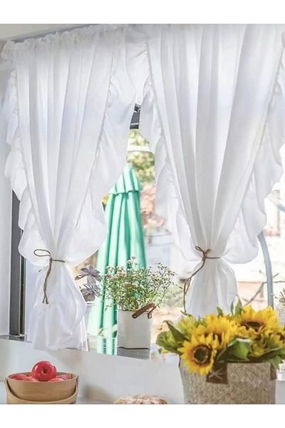 Choice Fixed Pleat 100x130cm WHITE White Half-Curtain Mini for Bedroom Kitchen Door Drape Cafe Window Panel