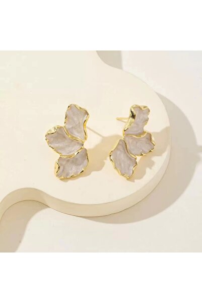 Choice J030042-1 أقراط أنيقة مطلية بالذهب غير منتظمة الظهر بتصميم ثقيل عالي الجودة بلون كريمي