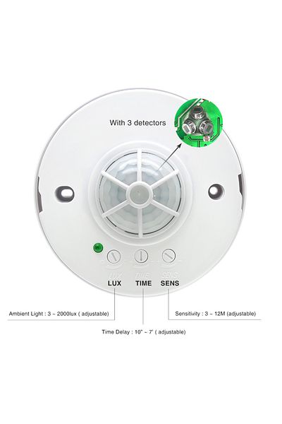 Choice LED Light Switch with PIR Motion Sensor with 3 Detectors, 110V~240V, 360 Degree Ceiling Mounted,