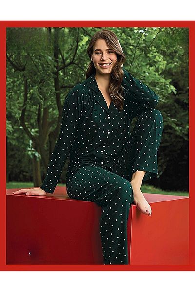 Pijamoni Σετ γυναικεία πιτζάμα Suede 17-1 Τεμάχια - Μπροστινό Κουμπί και Lycra