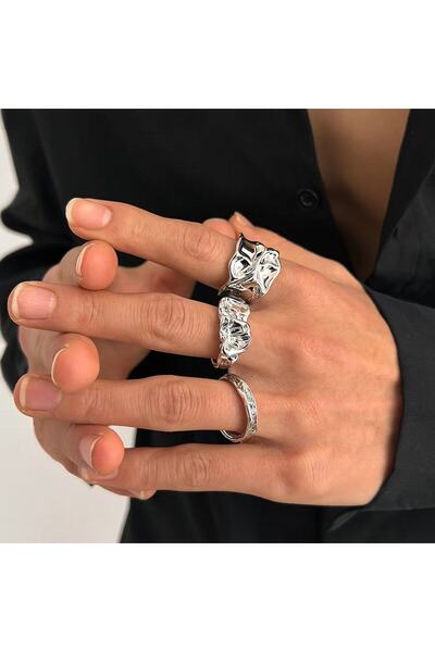 Choice قابل للتغيير J020050-02 2025 نمط بانك جديد 3 قطع خاتم افتتاح هندسي غير...