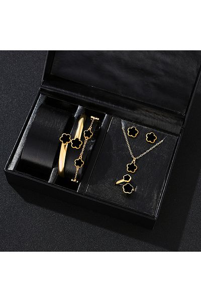 Choice H431-GDBK 5pcs Lucky Five-petal Flower Women's Jewelry Set, Fashion Flower Bracelet + Necklace + Ear