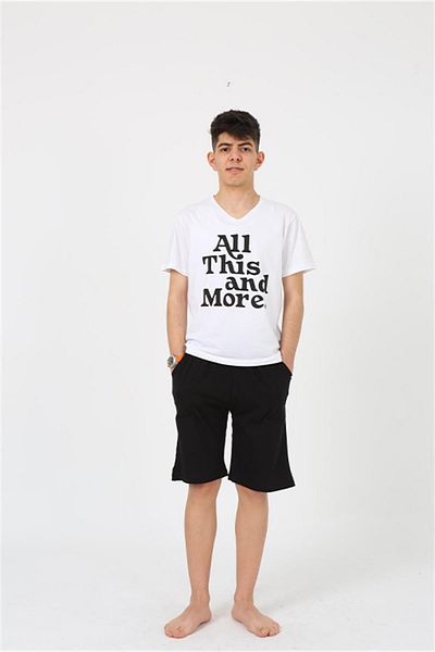 Celira Men's Young Waiter Boy Short Sleeve White Combed Cotton Shorts Pajama Set 20377