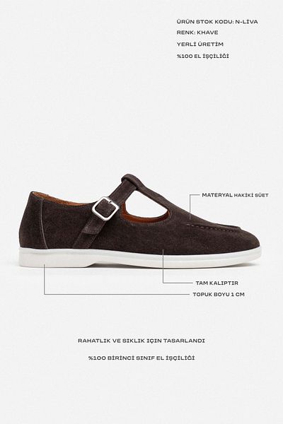 NİŞANTAŞI SHOES Дамски обувки Liva Brown от естествена велурена кожа с плоска подметка и детайл от колан