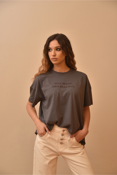 Voila Γυναικείο oversized μπλουζάκι με στάμπα κειμένου