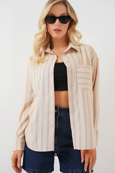 Bigdart 20143 Πουκάμισο Oversize με Τσέπες - Κρέμα