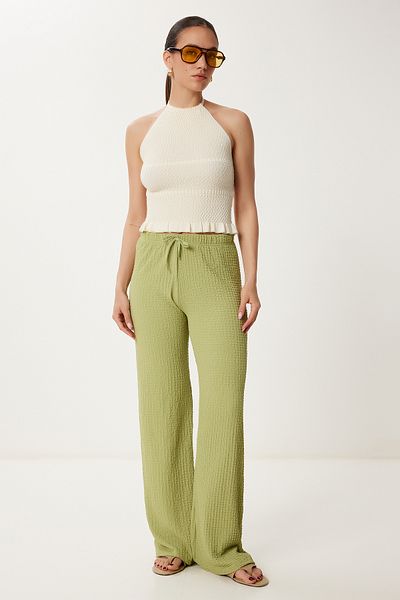 Lovelyİstanbul Textured Wide Leg Summer Knitted Trousers Caglia Green Lzv0009