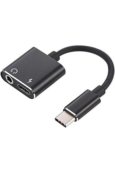 Others USB Type-C Male to 3.5mm AUX and Type-C Female Adapter Cable – 15cm – Audio & Charging – Black