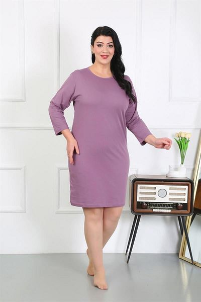 Celira Plus Size Plum Combed Night and Home Dress - 12506