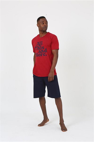 Celira Men's Short Sleeve Claret Red Combed Cotton Pajama Set with Shorts 20372
