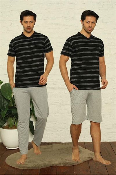 Celira Men's Black V-Neck 3-Piece Pajama Set 6822