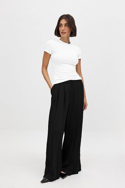 CHEISU Tricou de bază alb cu mânecă scurtă pentru femei, cu decolteu, din Lycra Single Jersey