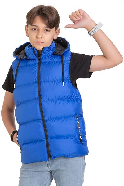 ASYAKİDS CLUB Hooded Pocket Printed Puffer Vest