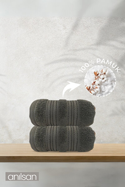 Anılsan 2 Pack Lumi Anthracite Hand Towels - 50X90 Cm, 225 Gr, 100% Cotton, Spa and Hotel Towels, Daily Use