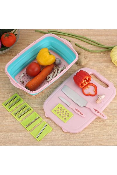 OEM Set multifunctional bucatarie cu tocator si cos scurgere pliabil, tocator legume si fructe