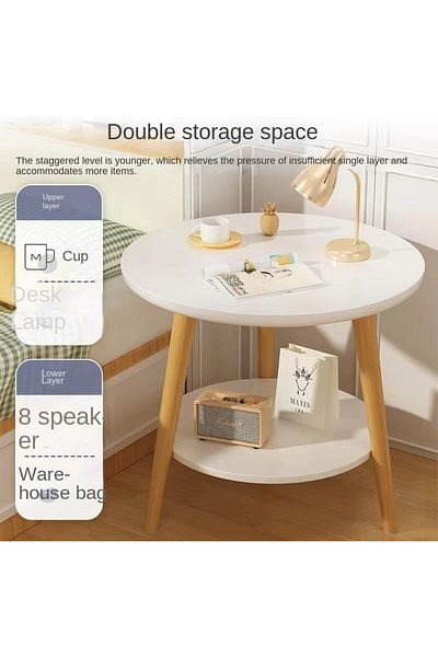 COOYA 2-Tier Round Side Table, with Wood Frame, Strong and Sturdy, for Living Room, Bedroom, white